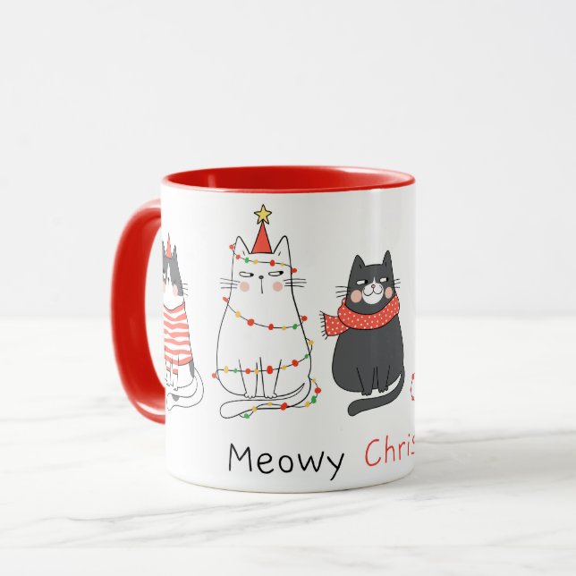 Mignonne Mug de chats de Noël (Devant gauche)