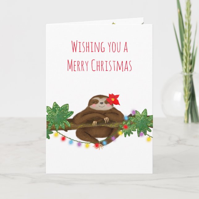 Mignonne paresse avec carte de Noël poinsettia (Devant)