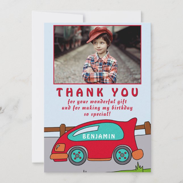 Mignonne Red Race Car Anniversaire Merci Carte pho (Devant)