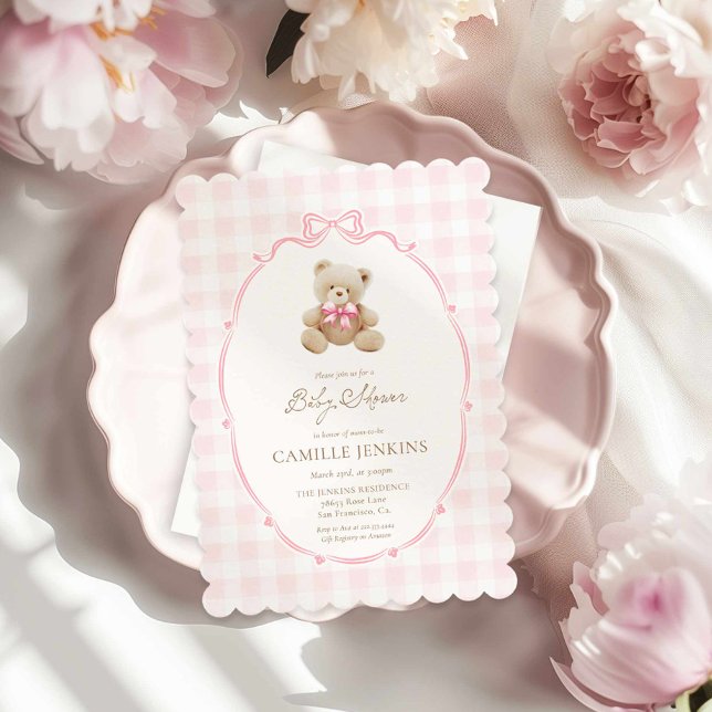 Mignonne rose Teddy ours fille Invitation Baby sho (Teddy Bear Pink Girl Baby Shower Invitation)