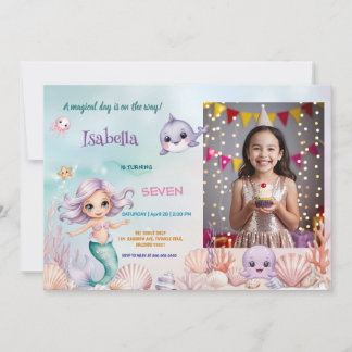 mignonne sirène magique Photo invitation anniversa