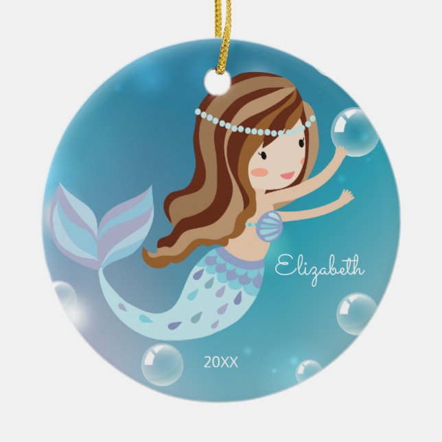 Mignonne Sirène Ornement de Noël personnalisé (Devant)