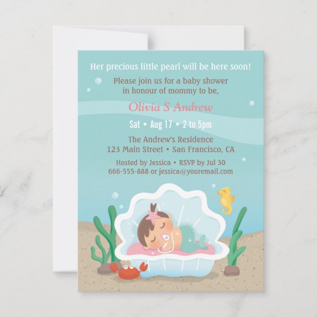 Mignonne sirène sous la mer Invitations de douche  (Devant)