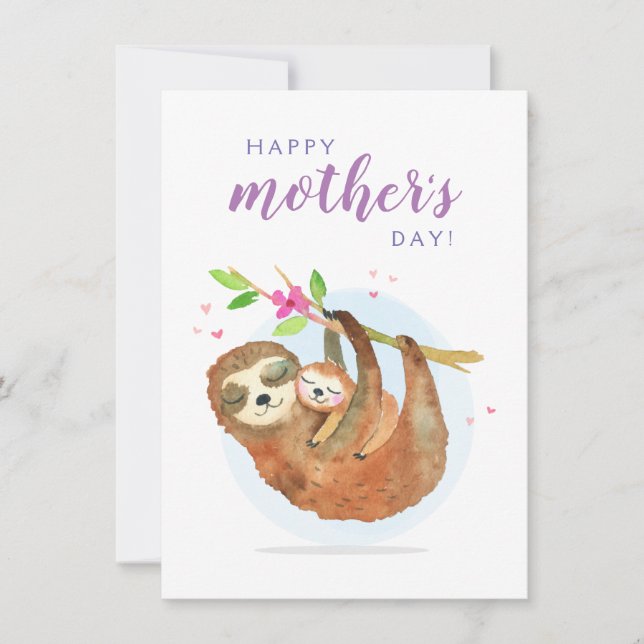Mignonne Sloth Maman Bébé Bonne carte de fête des  (Devant)