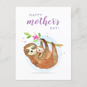 Mignonne Sloth Maman Bébé Bonne carte de fête des 
