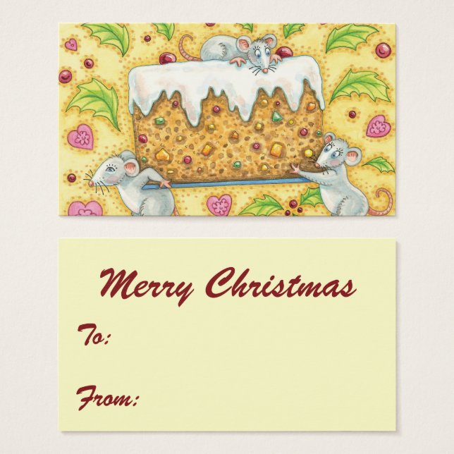 Mignonne souris de Noël portant un dessert de gâte (Devant & derrière)