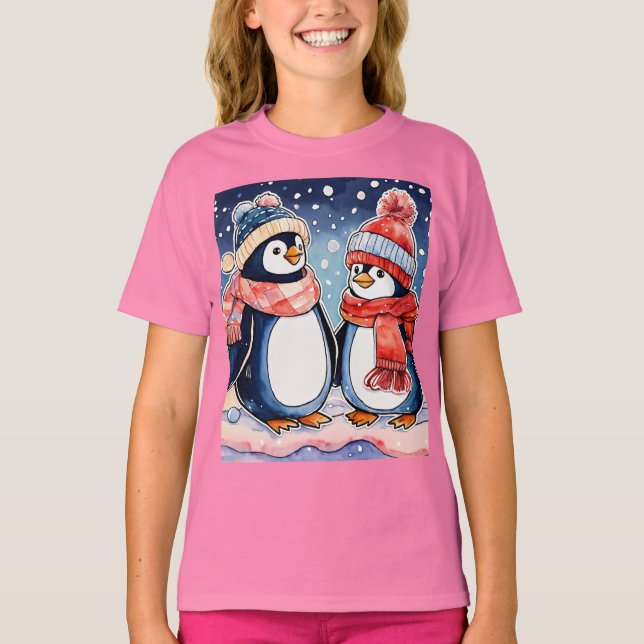 Mignonne T-shirt manchot de dessin animé pour fill (Devant)