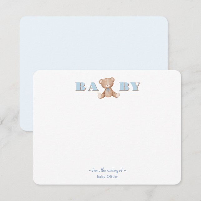Mignonne Teddy Bear Bébé garçon Carte de remerciem (Devant / Derrière)