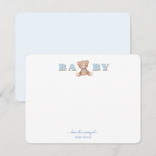 Mignonne Teddy Bear Bébé garçon Carte de remerciem