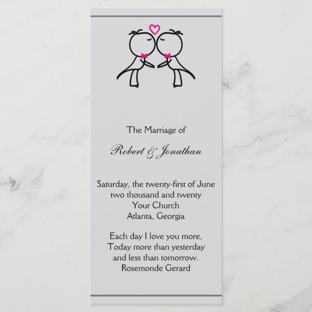 Mignonnes Deux Pièces Baiser Gay Wedding Programme (Devant)