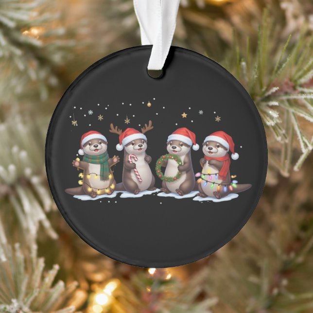 Mignonnes loutres de Noël à Santa Hats Drôle anima (Arbre)