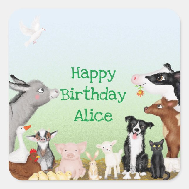 Mignons animaux de ferme autocollants baby shower  (Devant)