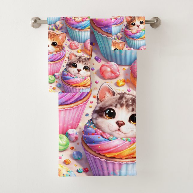Mignons chatons et cupcakes, serviette de bain arc (En situation)