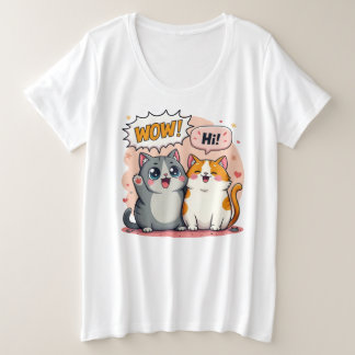Mignons chats kawaii de bande dessinée disant Wow