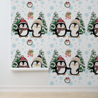 Mignons manchots de Noël Papier peint merveilleux