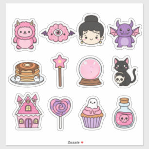 Mignons personnages roses et autocollants de bonbo