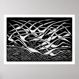 Migration großes Linolschnitt-Druck Poster
