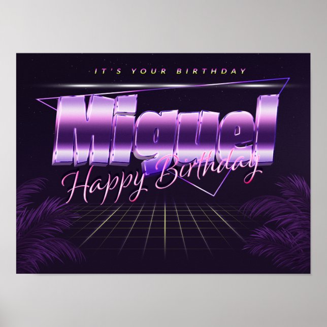 Miguel Name Vorname lila retro Poster Geburtstag (Vorne)