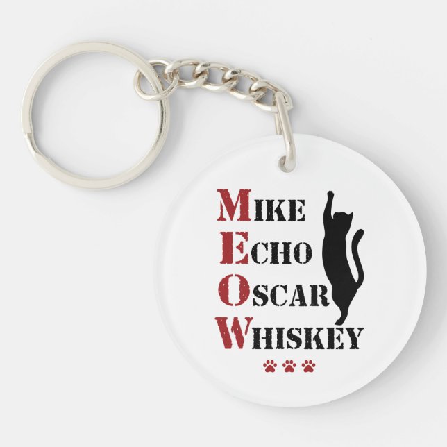 Mike Echo Oscar Whiskey MEOW Cat Schlüsselanhänger (Vorderseite)
