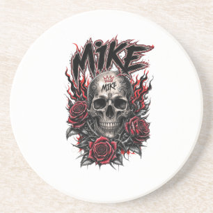 Mike Gothic-Totenschädel mit roten Rosen und Flamm Getränkeuntersetzer