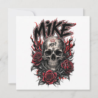 Mike Gothic-Totenschädel mit roten Rosen und Flamm Karte