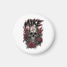 Mike Gothic-Totenschädel mit roten Rosen und Flamm Magnet
