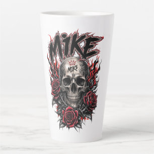 Mike Gothic-Totenschädel mit roten Rosen und Flamm Milchtasse