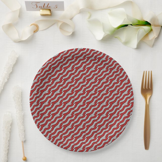 Mikitez rotwhite candycane Christmaspattern Pappteller (Hochzeit)