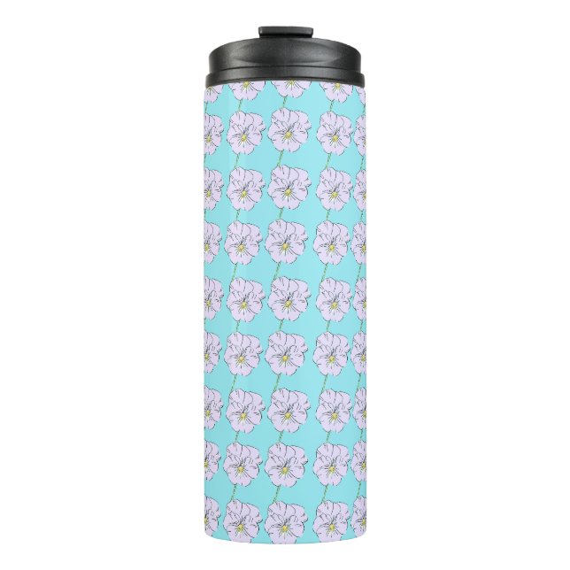 Mikitiez blaues winziges weißes Blume Muster Thermosbecher (Vorderseite)