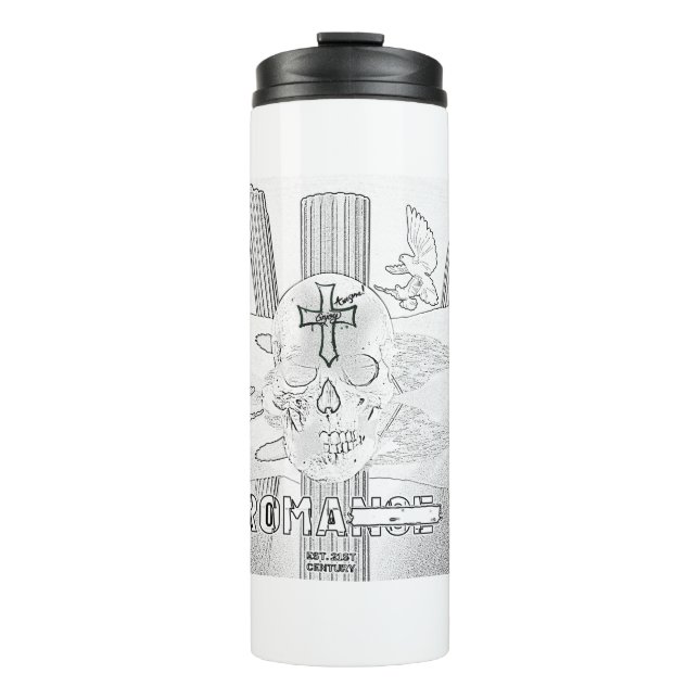 Mikitiez dreamer Schädel Tatto Regenbogen Rosen Ge Thermosbecher (Vorderseite)