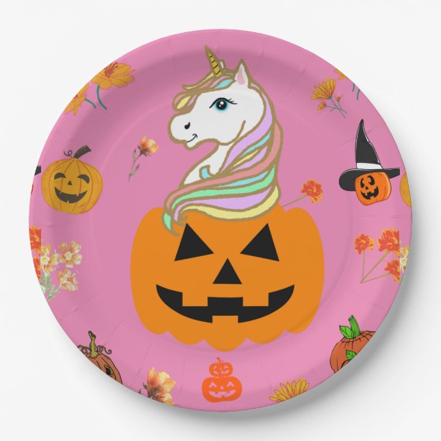 Mikitiez halloween unicorn spokokoker Oktober Herb Pappteller (Vorderseite)