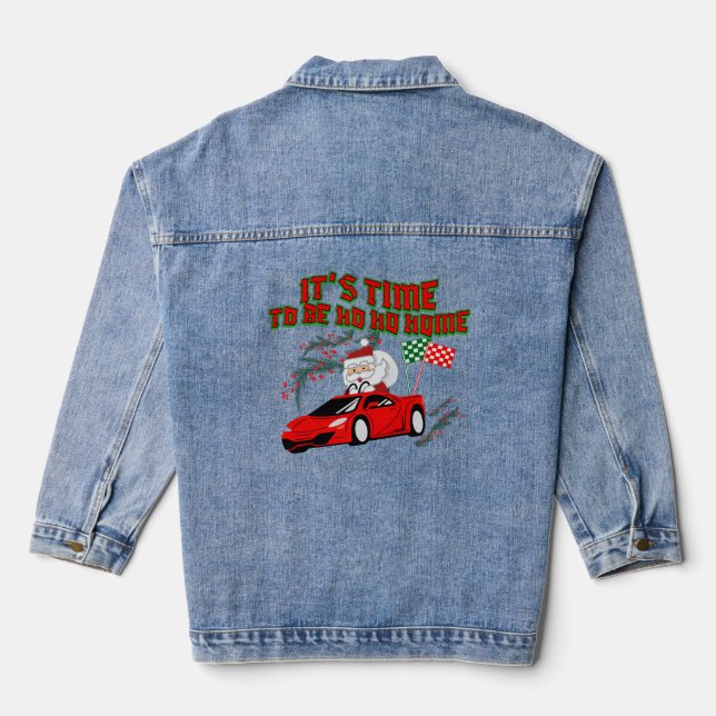 Mikitiez ho ho ho santaclaus sleigh Zuhause Jeansjacke (Rückseite)