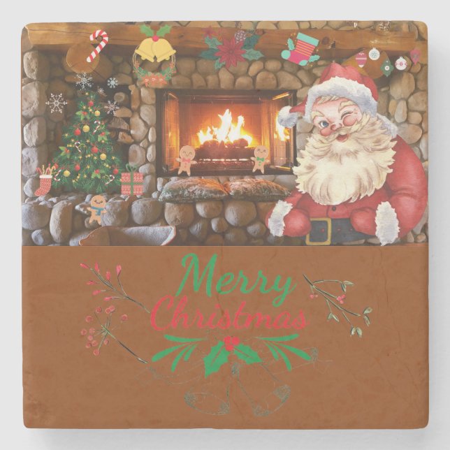 Mikitiez klassicwhitechristmas leichte jollyhola steinuntersetzer (Vorderseite)