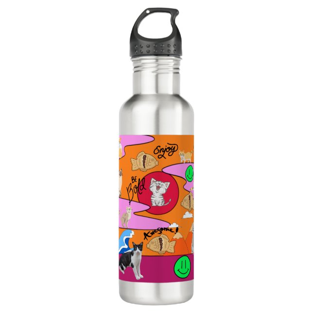 Mikitiez meow Summer Cat Party Beach Edelstahlflasche (Vorderseite)