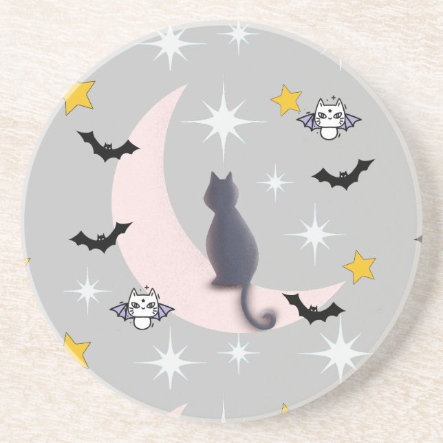 Mikitiez Schwarzkatzenfledermaus halloween winter  Getränkeuntersetzer (Vorne)