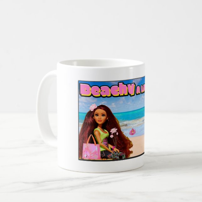Mikitiez Thailand Kokosstrand Lotus pink weiß Kaffeetasse (Vorderseite Links)