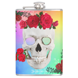 Mikitiez Totenkopf-Rose Barockkunst Regenbogen-Fel Flachmann