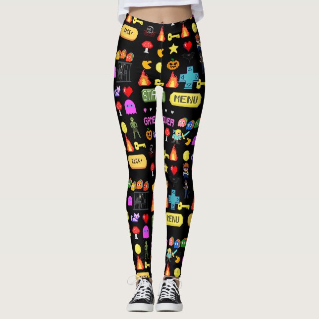 Mikitiez videogame pixel halloween spooky bat  leggings (Vorderseite)