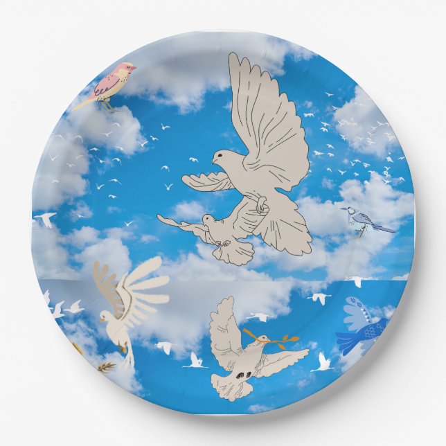 Mikitiez Weißvogel Blau Himmel Sommerstrand Freihe Pappteller (Vorderseite)