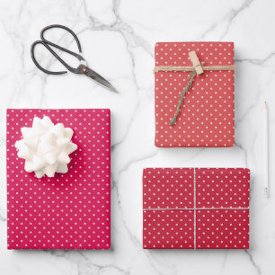 Mikro-Polka-Dot-Weiß - 3 Rot Geschenkpapier Set