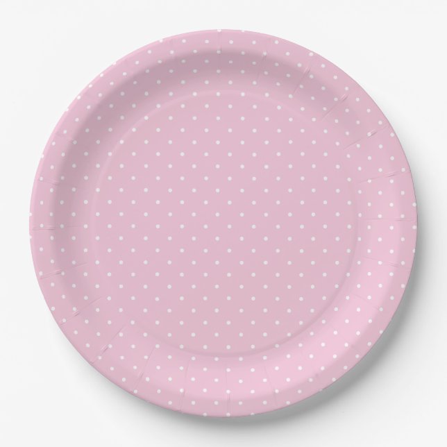 Mikro-Polka-Dot-Weiß - Hellrosa Pappteller (Vorderseite)
