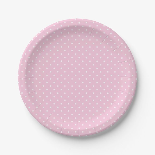 Mikro-Polka-Dot-Weiß - Hellrosa Pappteller (Vorderseite)
