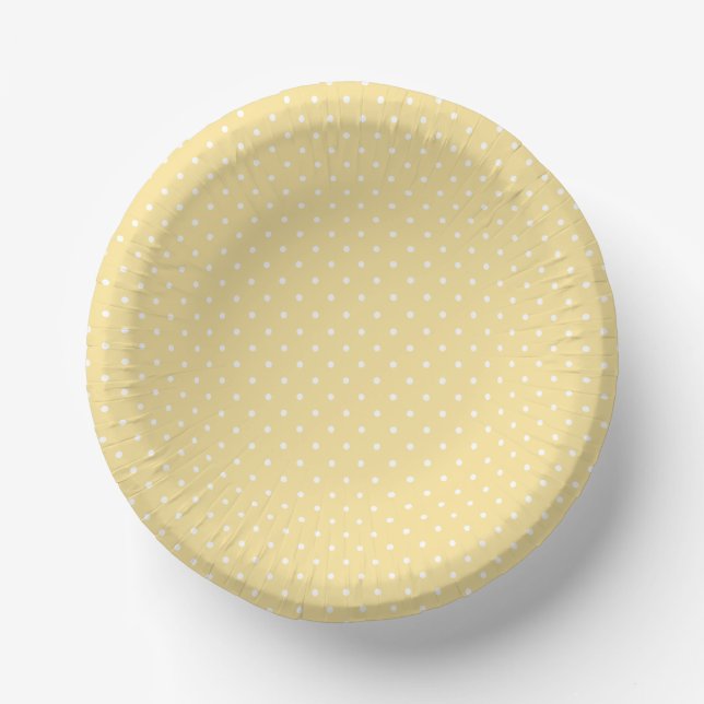 Mikro-Polka-Dot-Weiß - Kanariengelb Pappteller (Vorderseite)