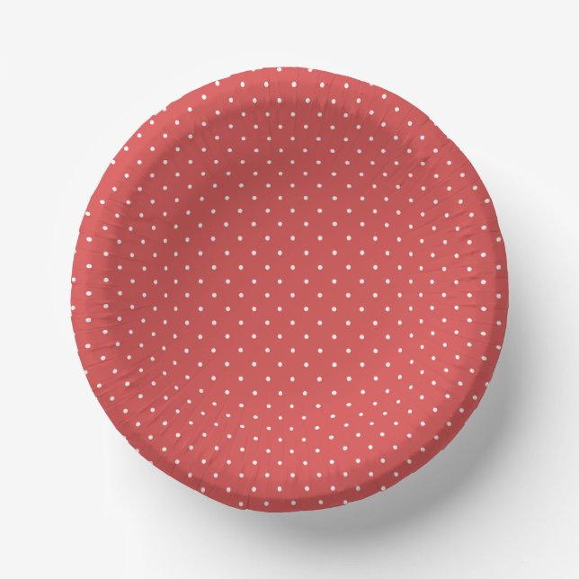 Mikro-Polka-Dot-Weiß - Korallenrot Pappteller (Vorderseite)