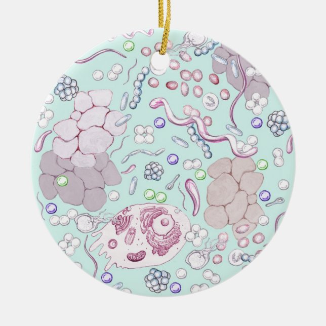 Mikrobiologie im Blau Keramik Ornament (Vorne)