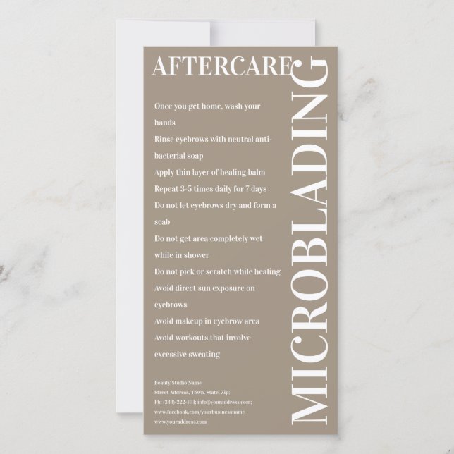 Mikroblading Aftercare Coffee Latte Instruction Dankeskarte (Vorderseite)