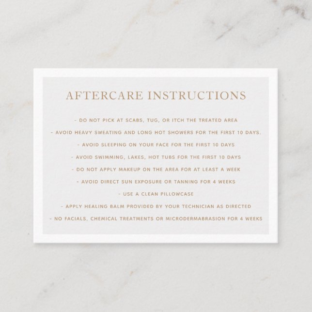 Mikroblading Aftercare Instructions Gray Business Visitenkarte (Vorderseite)