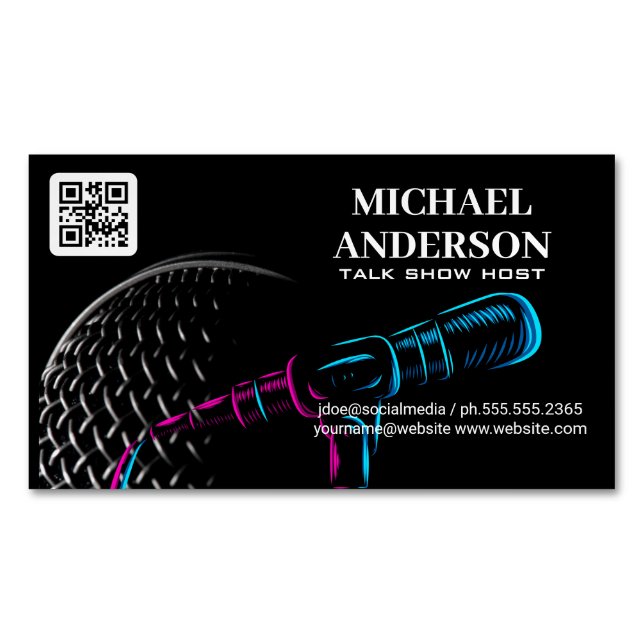 Mikrofon-Logo | Podcast Vlogger Magnetische Visitenkarte (Vorderseite)