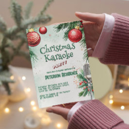 Mikrofon und Ornamente Weihnachten Karaoke Party Einladung