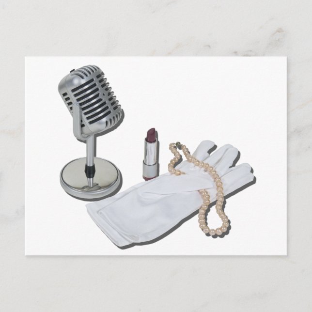 MikrofonWhiteGlovesPerlenLipstick082611 Postkarte (Vorderseite)